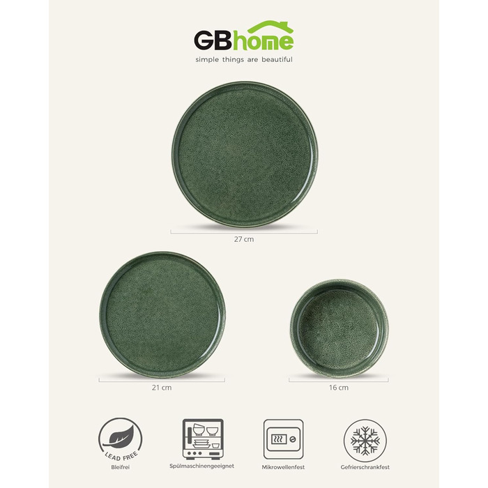 Набір посуду GBhome з каменю, 18 предметів, ручна робота, для 6 осіб, стійкий до миття в посудомийній машині та мікрохвильовій печі, набір тарілок та мисок