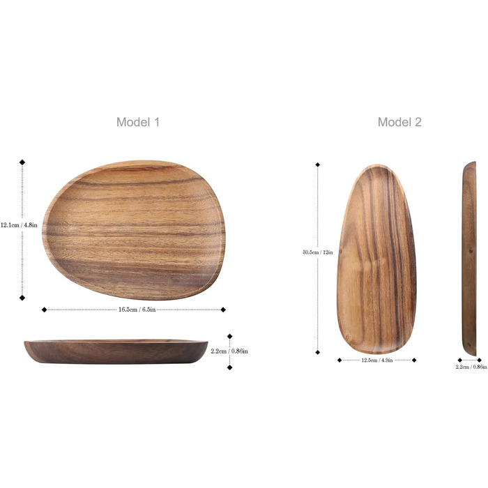 Set of 4 Serving Trays, Irregular Round Wooden Plates & Platters for Snacks, Cheese, Appetizers, Dessert, Sushi, Fruit, Salad, Wooden Serving Board