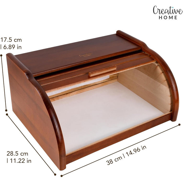 Дерев'яний хлібний ящик Creative Home | 38 x 28,5 x 17,5 см | Для хліба, булочок, тортів | З відкидним кришкою | Натуральний | Підходить для будь-якої кухні (колір: коричневий)