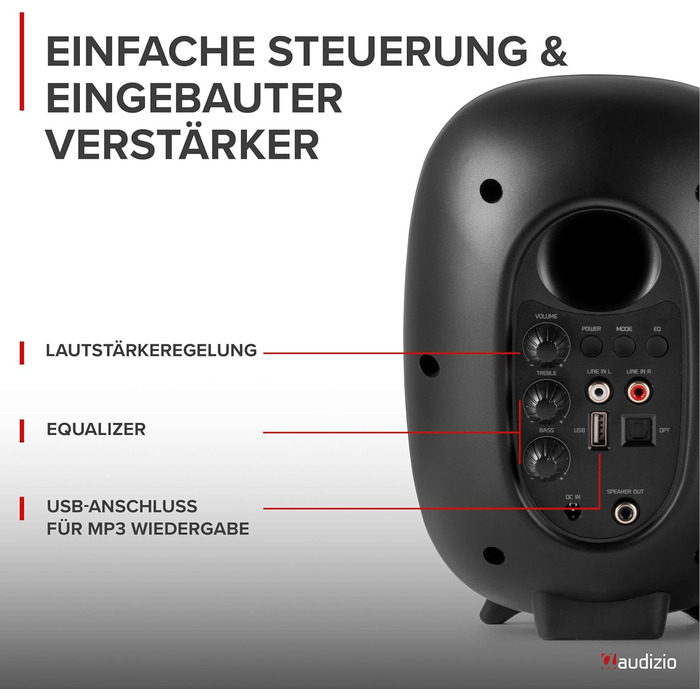 Audizio RS80 HiFi Bluetooth гучномовець, 160 Вт, студійний монітор | Яскравий звук | DSP | 40Hz-20kHz | RCA | USB колонки для ПК, ідеальні для геймерів та меломанів - сірий