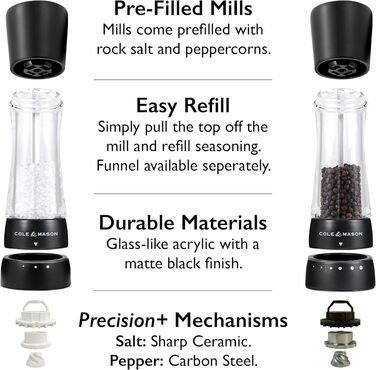 Набір солонки та перцюнки Cole & Mason Derwent Precision+, керамічний механізм, чорний