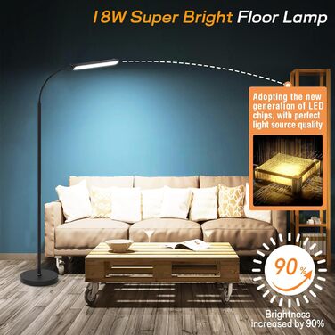 LED-стельова лампа Marctronic для вітальні, диммування, регулювання висоти, 18W, 1800LM, з пультом та сенсором, сучасний дизайн, для офісу, спальні (чорний)