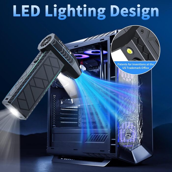 Електричний пилосос-фен, 10000mAh, LCD, міні-фен з ліхтариком для відпочинку на природі, 180000RPM, 4 швидкості, чорний