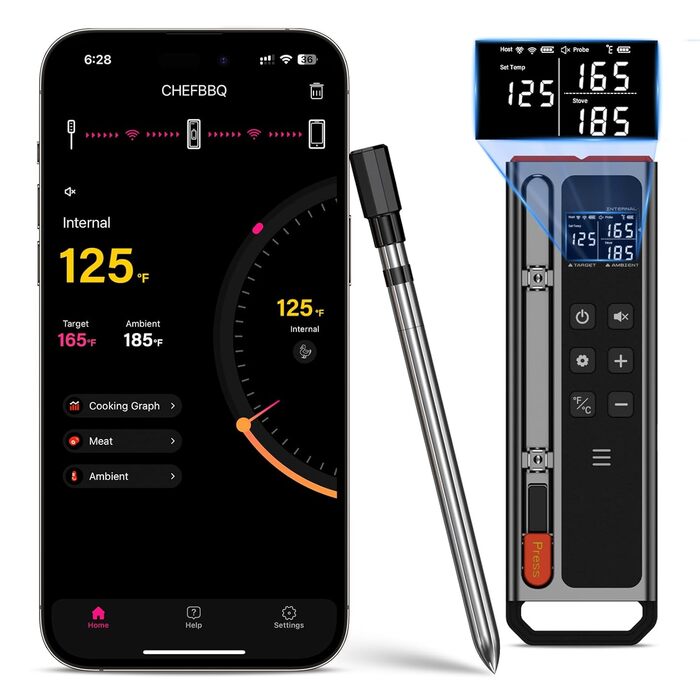 Бездротовий Bluetooth термометр для м'яса з LCD-дисплеєм, таймером і сигналом, 150 м, цифровий термометр для барбекю, гриля, коптильні та духовки