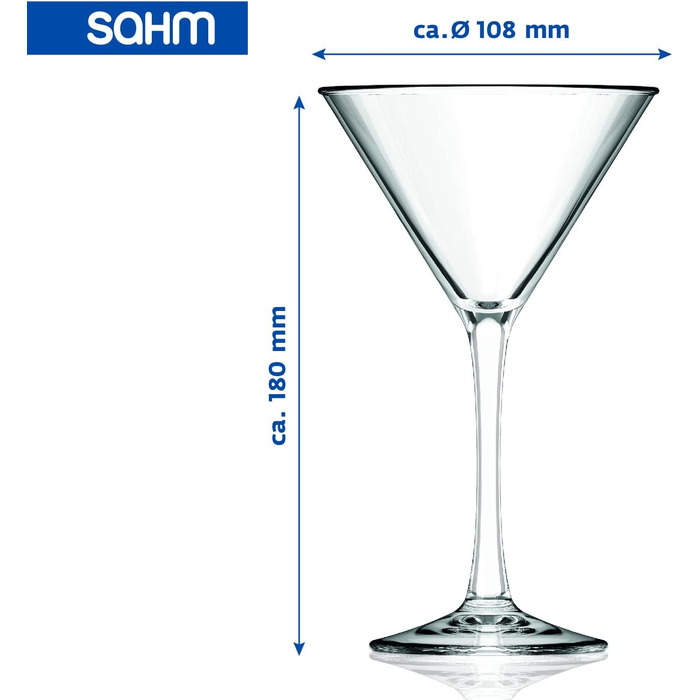 Набір склянок для Мартіні Sahm 6 шт. - 240 мл, оригінальні, високої якості, придатні для миття в посудомийній машині, набір коктейльних склянок, класична чаша для коктейлів 6 штук (упаковка 1 шт.)
