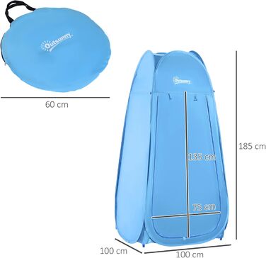 Намет для душу та туалету Outsunny, водонепроникний, для кемпінгу, 100x100x185 см, блакитний