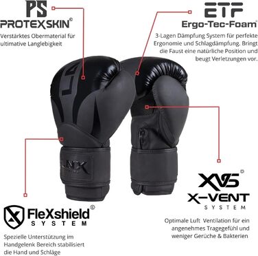 Боксерські рукавички LNX Nitro - чоловічі, жіночі, дитячі, 8, 10, 12, 14, 16 Oz - для кікбоксингу, боксу, муай-тай, ММА, спарингу, тренувань. Чорний колір, Ultimatte