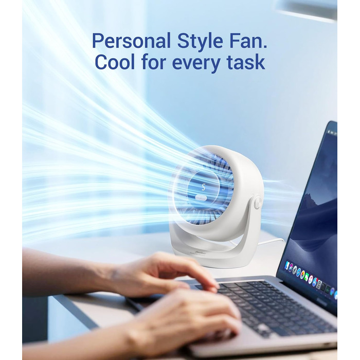 USB Turbo вентилятор для столу: тихий, потужний, з LED-дисплеєм, 5 швидкостей, 360° обертів, портативний для дому, офісу та відпочинку – TurboBreeze (сніжно-білий)