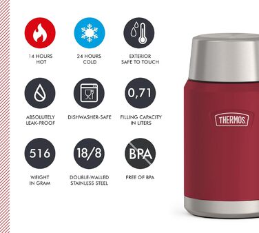 Термос ICON Food Jar 0,71 л, темно-сірий/графіт матовий, контейнер для їжі з подвійних стінок з нержавіючої сталі 18/8, зберігає тепло та холод, з відкидним ложкою, неслизьке дно, абсолютно герметичний