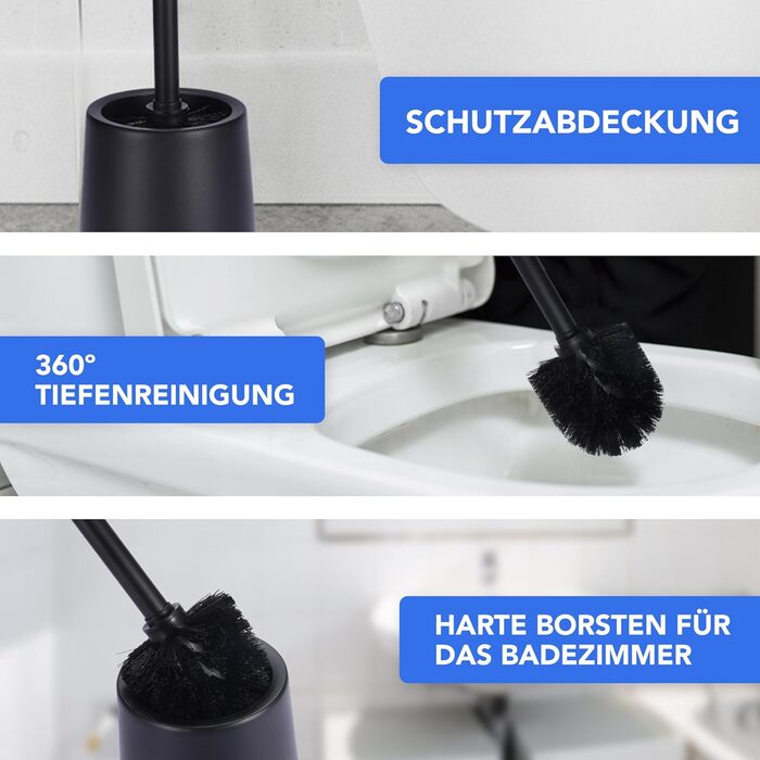 Щітка для унітазу Bamodi з підставкою - чорна, з жорсткою щетиною та довгою ручкою для ретельної та легкої очистки, ідеальна для ванної кімнати та гостьового туалету.