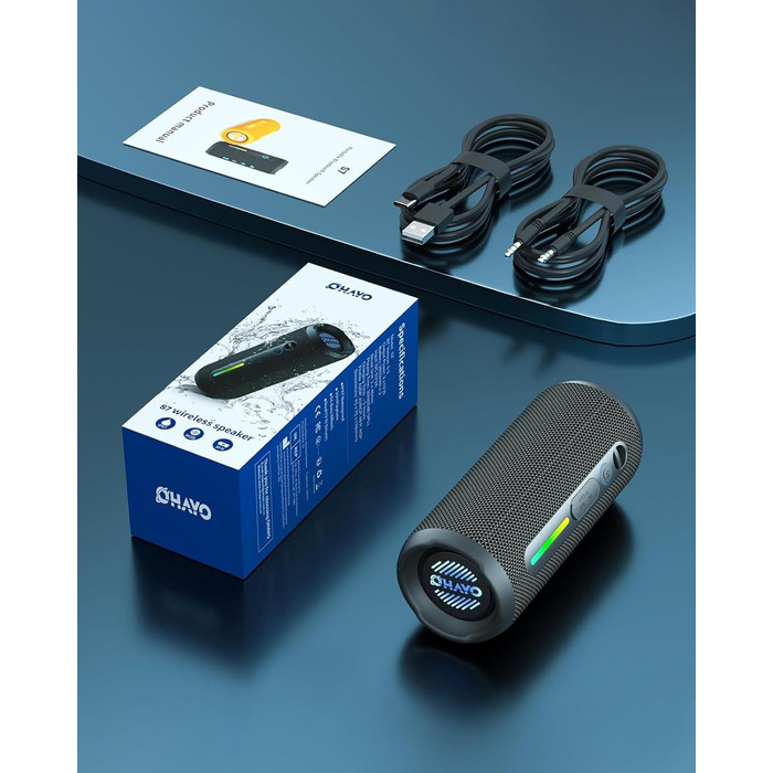 Портативна Bluetooth колонка OHAYO 24W з RGB підсвіткою, Bass Boost, 30 годин роботи, IPX7, підтримкою дзвінків та водонепроникністю для відпочинку на природі, вечірок, пляжу, саду (чорна)