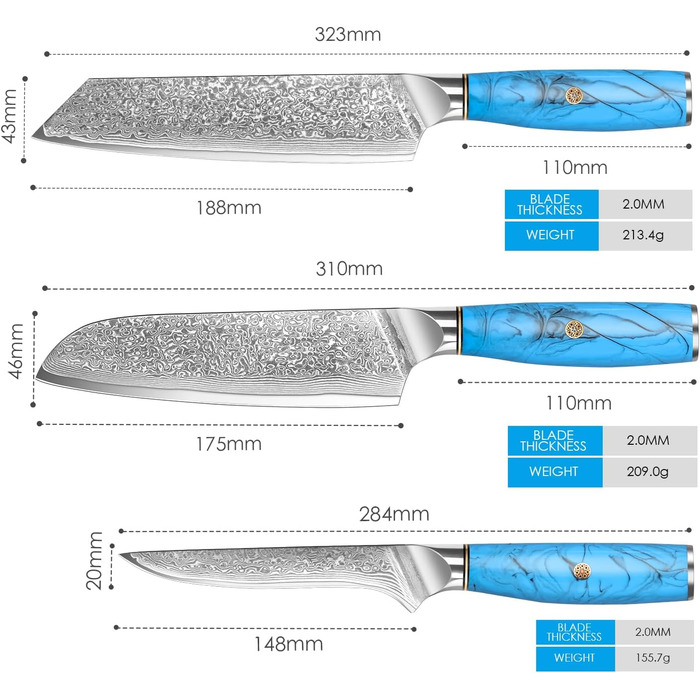 Ніж Kiritsuke Kochmesser з дамаської сталі Home Safety, 18.8 см, 67 шарів VG-10, ергономічна ручка, подарункова коробка