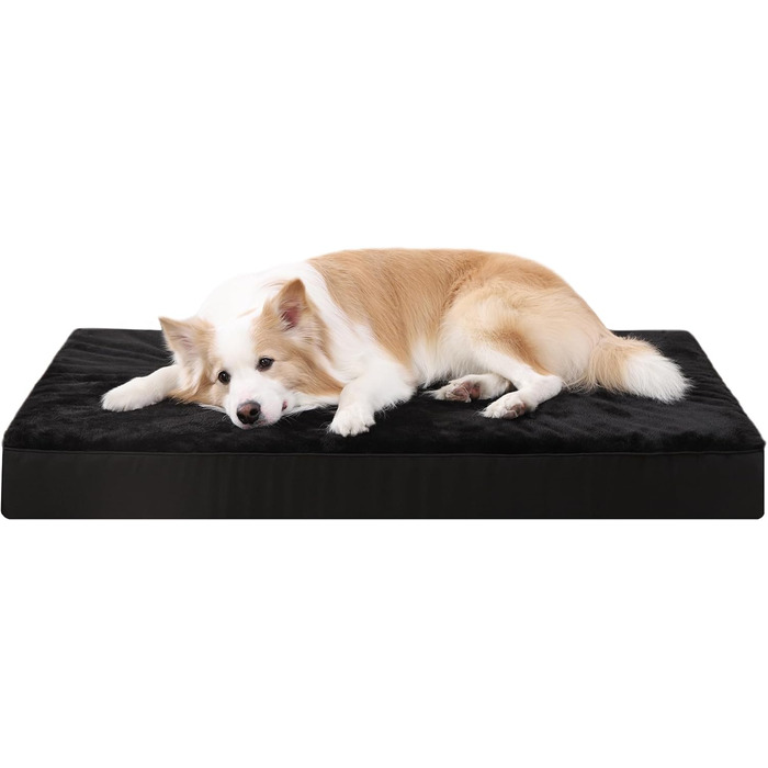 KSIIA Orthopedic Dog Bed for Large Dogs, XL Washable Dog Cushion Fluffy Dog Mat Dog Mattress with Removable Cover in 105x70x8cm (L 105 x W 70 x H 8 cm, Black)