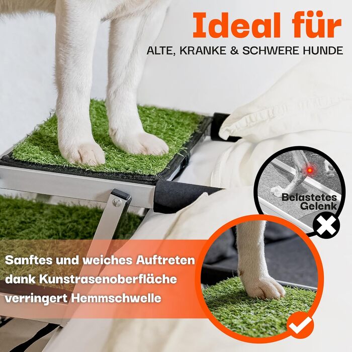 Сходинки для собак у машину, дім, на вулицю, складні - з штучним газоном, до 70 кг, 67 см