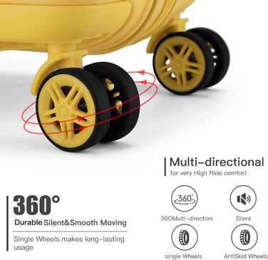 Жовтий валіза KONO середнього розміру 62см з 4 колесами та TSA замком (62x43x26см)