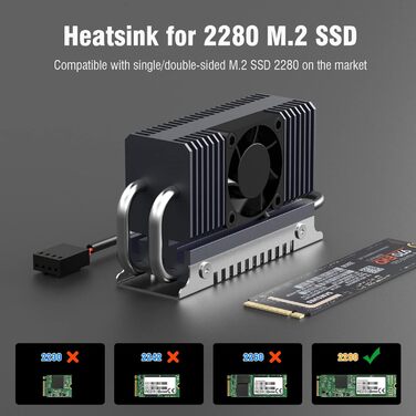 Радіатор охолодження M.2 SSD: кулер для NVMe/SATA SSD 2280 з вентилятором