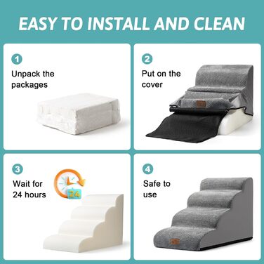 Сходинки для собак маленьких порід 40 см, сходи для домашніх тварин на диван з високощільним губчастим наповнювачем, сходинки для собак з пральною кришкою та неслизьким дном, 40x57x40 см, 3 сходинки