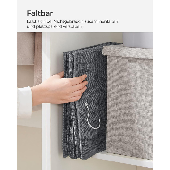 Органайзер для шафи SONGMICS, розкладний, сірий, з металевими гачками та бамбуковими вставками