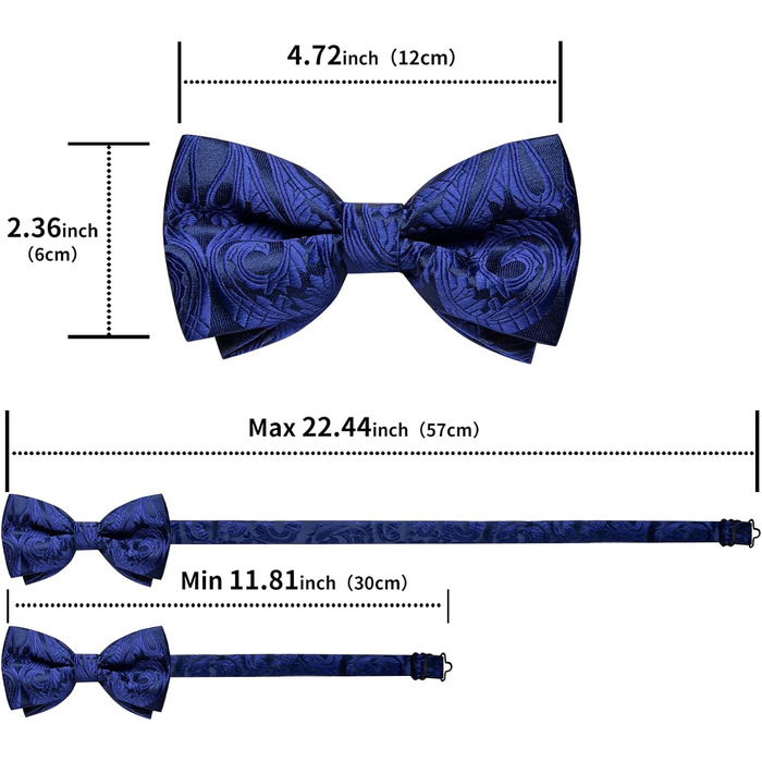 Метелик чоловічий DiBanGu Seide Paisley синій (королівський) з нагрудною хустинкою, шпилькою, запонками, готовий до весілля, вечірки, випускного