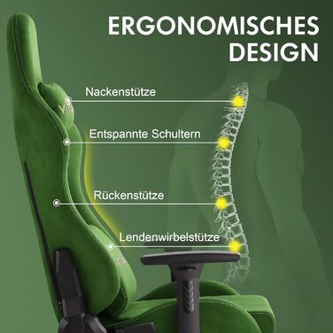 Ігрове крісло Vittanly з дихаючої екошкіри, ергономічне, з підставкою для ніг, підголівником і подушкою для попереку, 3D підлокітники, регульована спинка 90-155°, зелений