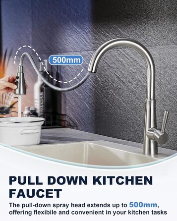 Змішувач кухонний iVIGA висувний з дозатором, водоспад, 360° поворот, 3 режими, щітене нікель