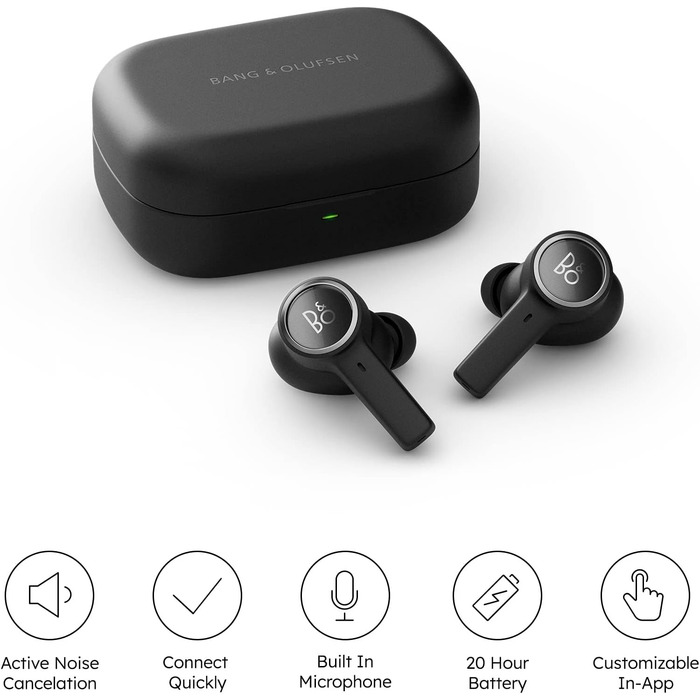 Bang & Olufsen Beoplay EX: Бездротові Bluetooth навушники з шумозаглушенням, чорні. До 28 годин роботи, водонепроникні для спорту та повсякденного використання з кейсом для зарядки