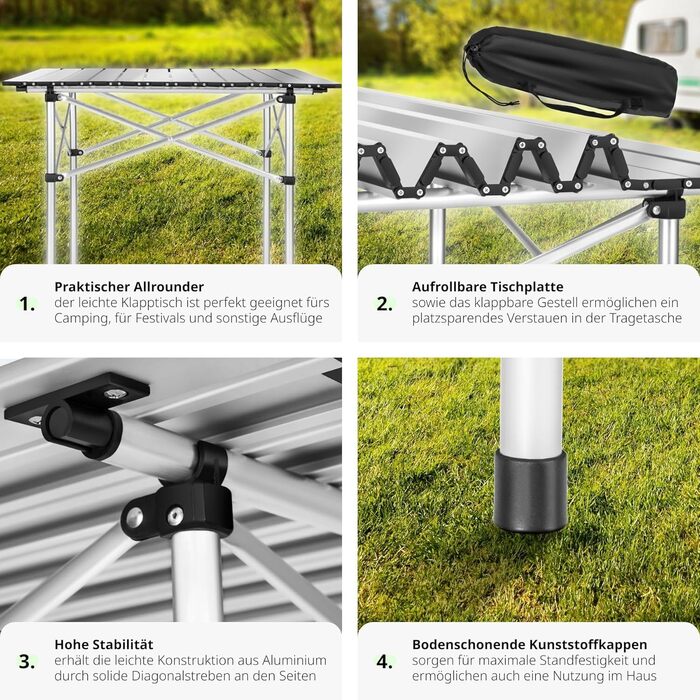 Складний алюмінієвий стіл Tectake для кемпінгу, саду та тераси 70x70x70 см (Модель 401169)