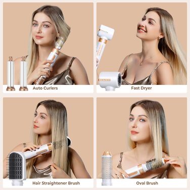 Іонський фен-щітка UKLISS Airstyler 7-в-1: 7 насадок, локони, укладка, сушка, для жінок (білий)