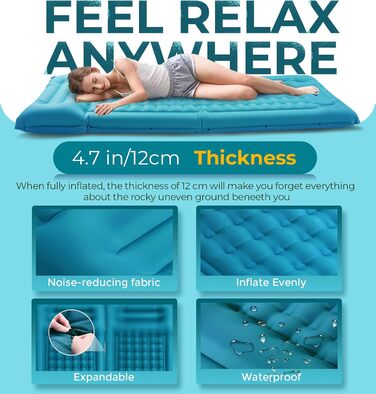 Надувний килимок Isomatte самонадувний з помпою, для кемпінгу, пікніків, пляжу, намету, блакитний, одинарний