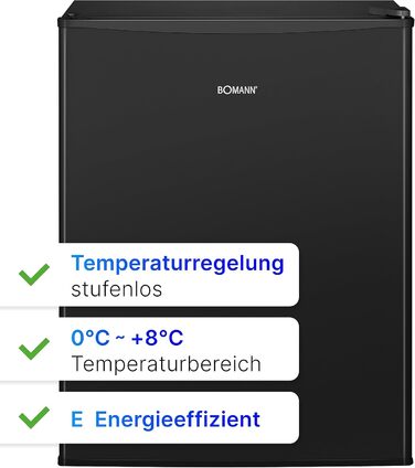 Міні-холодильник Bomann 58 л з 2 скляними полицями, регулювання температури, чорний (KB 7347, 2023)