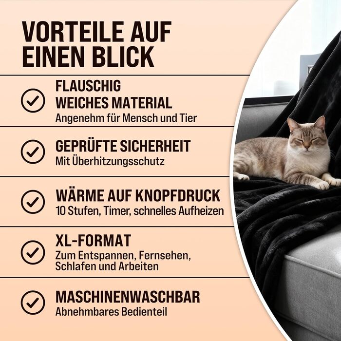 Monzana® Електрична ковдра з підігрівом 180x130 см, 120 Вт, 10 рівнів нагріву, таймер, захист від перегріву, пральна, флісова ковдра для ліжка, чорна, антрацитова