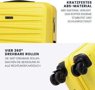 WITTCHEN Skyspeed Line: Великий валіза з жорстким корпусом ABS, 4 колеса, телескопічна ручка, комбінаційний замок, підходить для Lufthansa/Eurowings/Ryanair/Condor, жовтий (набір 3шт)
