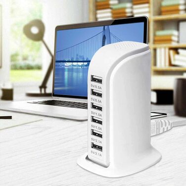 Зарядний пристрій USB-C 455W, 7 портів, GaN PD PPS – для MacBook, Dell, iPhone, Samsung, ноутбуків, планшетів (білий)