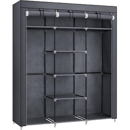 SONGMICS Wardrobe, Clothes Rack, Folding Closet Organizer with Clothes Rod, Clothes Stand, Storage, Pockets, Shoes, Bedroom, Dressing Room, 45 x 150 x 175 cm, RYG12B (Grey)