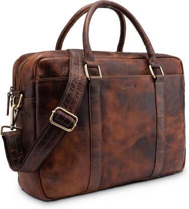 Сумка для ноутбука Leabags Leder Aktentasche чоловіча шкіряна до 16 дюймів, коричнева (M, Brown Marble)