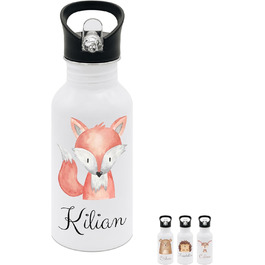 Дитяча персоналізована пляшка для води з нержавіючої сталі Wunderwunsch® (500 мл) з іменем та трубочкою - Чудовий подарунок для дитини (Лисичка)