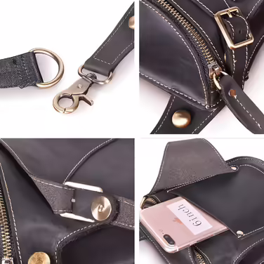 Le'aokuu Men's Leather Motorcycle Hip Bag Messenger Shoulder Drop Leg Bag (9326 Dark Black)