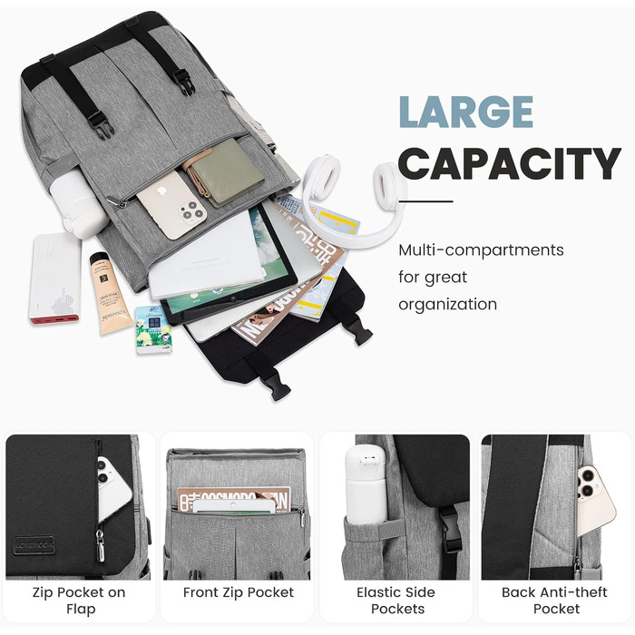 LOVEVOOK Рюкзак для жінок Елегантний 15.6 дюймів для ноутбука Водостійкий Шкільний рюкзак для дівчаток, підліток, рюкзак для жінок, рюкзак на кожен день, для університету, школи, подорожей, бізнесу (15.6 дюймів, Сірий, Чорний)