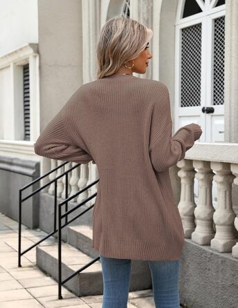 Жіночий в'язаний кардиган Zeagoo з довгим рукавом, вільний крій, V-подібний виріз, грубий в'язання, на кнопках, кавовий колір, розмір XL