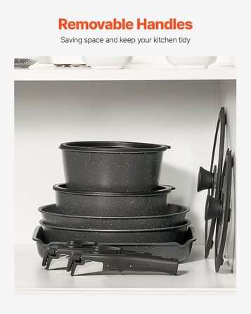 Каструля VEVOR з кришкою (індукційна, антипригарна, чорна, зі знімною ручкою) для кухні кемпера/автобудинку