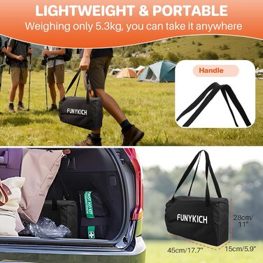 FUNYKICH Складаний столик для кемпінгу 82 x 40 см з регулюванням висоти (44/70 см), легкий та портативний, з сітчастою кишенею, алюмінієва розкладна стільниця для барбекю, кемпінгу, пікніка, саду