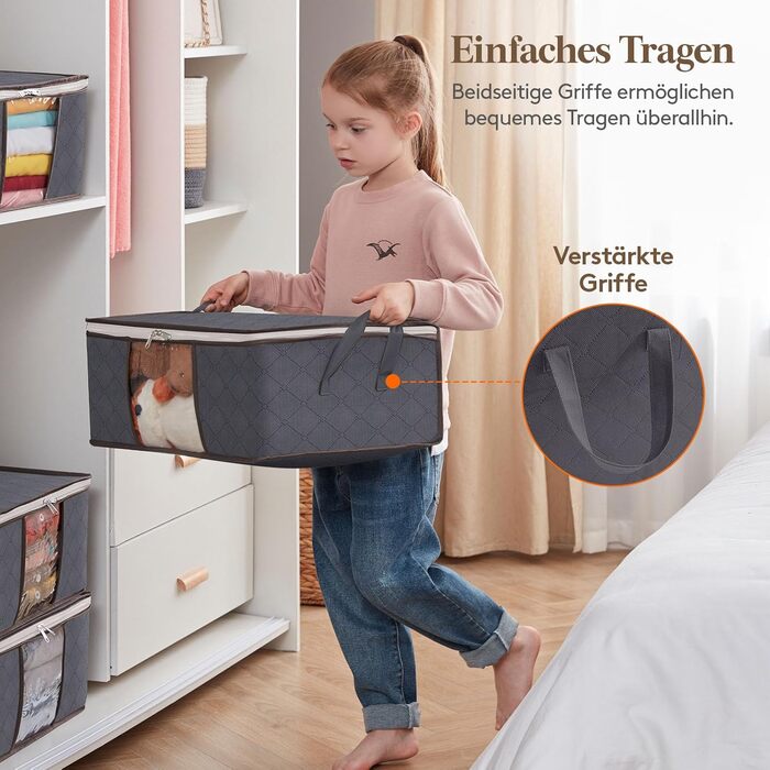 Органайзери для зберігання Lifewit 4 шт. по 35л, під ліжко, для одягу, ковдр, постільної білизни, сірий колір