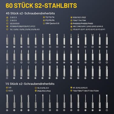 PHALANX 60-в-1 Міні Електродриль з LED-підсвічуванням, Магнітний, з Регульованим Моментом - Для Ремонту Мобільних Пристроїв, Комп'ютерів, Годинників, Окулярів, Планшетів