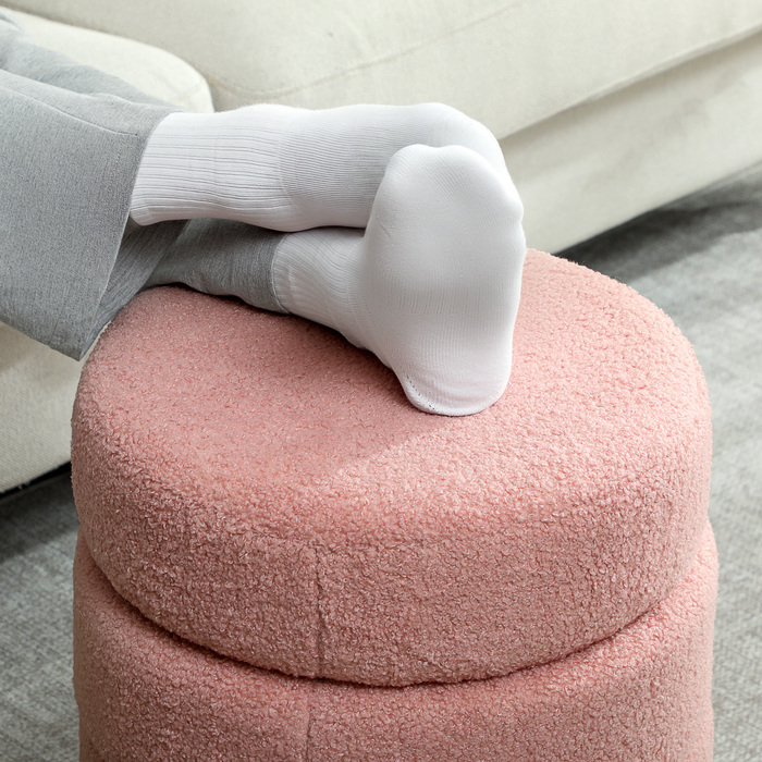 Пуф HOMCOM, круглий, з м'якою оббивкою Teddy Fleece, металевий каркас, витримує до 120 кг, діаметр 40x45 см, рожевий