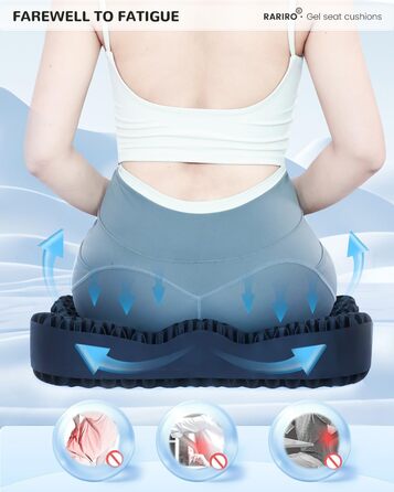 Гелеве сидіння для офісного крісла: ергономічна подушка з подвійною структурою та стільниковою поверхнею для тривалого сидіння, підтримки попереку та полегшення болю при ішіасі. Підходить для авто, каяку, інвалідного візка. Чорний колір.