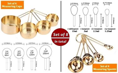 Мірний набір кухонних ложок та мірних стаканів з нержавіючої сталі, 4 шт. для сухих та рідких інгредієнтів, для випічки та приготування їжі