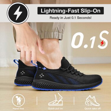 Робочі черевики SPIEZ для чоловіків та жінок, легкі, slip-on, з дихаючою сіткою, захист пальців Composite, неслизькі для складу, промисловості та повсякденного використання, чорно-сині, розміри EU35-46 (41 EU)