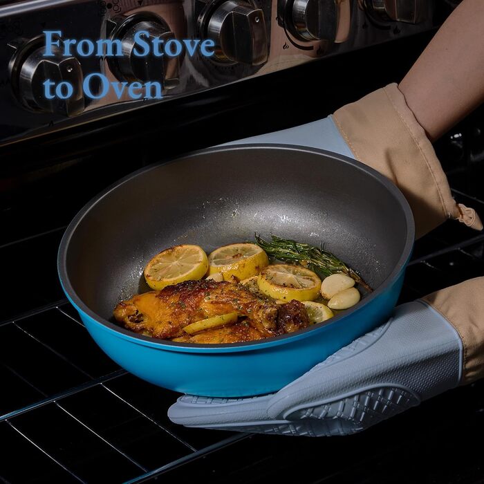 Набір посуду Carote 21 предмет, антипригарне покриття, знімні ручки, індукція, синій (Pfauenblau)