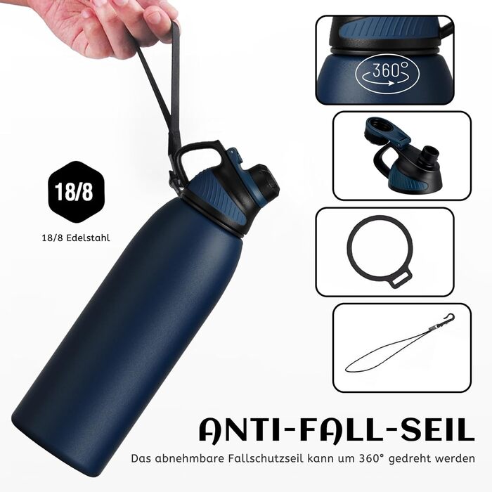 Термопляшка Fjbottle Edelstahl 1.5л синя: спортивна, з магнітною кришкою, BPA-free, для школи та фітнесу