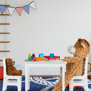 Relaxdays Children's Table with 2 Chairs, White/Natural